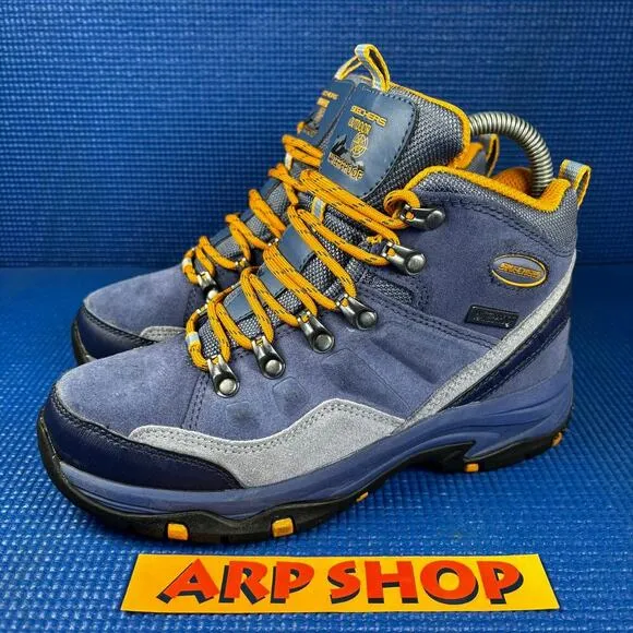🔴 SKECHERS RELAXED FIT TREGO Women`s Size 5 Blue Yellow Hiking Boots 158258