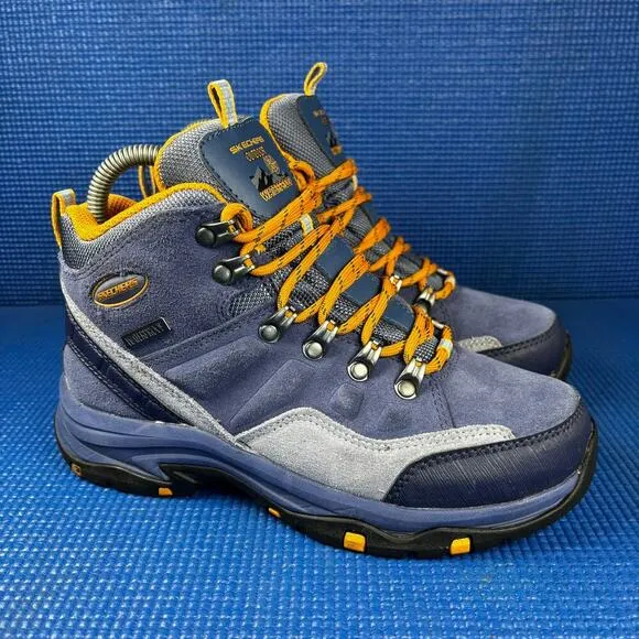 🔴 SKECHERS RELAXED FIT TREGO Women`s Size 5 Blue Yellow Hiking Boots 158258
