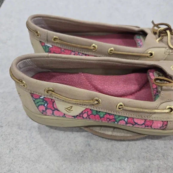 🐢 Sperry Angelfish Berry Floral Sequin Boat Shoes Size 9.5