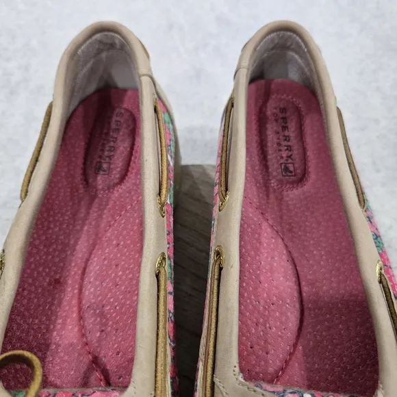 🐢 Sperry Angelfish Berry Floral Sequin Boat Shoes Size 9.5