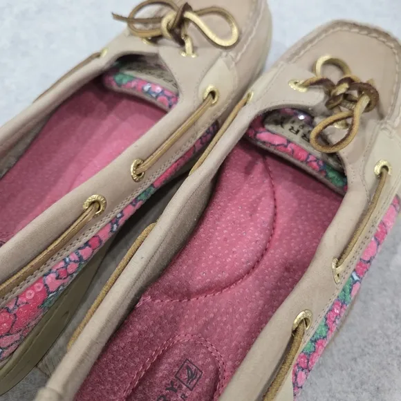 🐢 Sperry Angelfish Berry Floral Sequin Boat Shoes Size 9.5