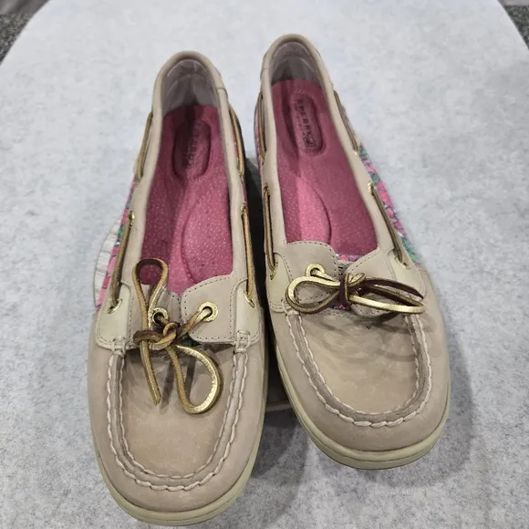 🐢 Sperry Angelfish Berry Floral Sequin Boat Shoes Size 9.5