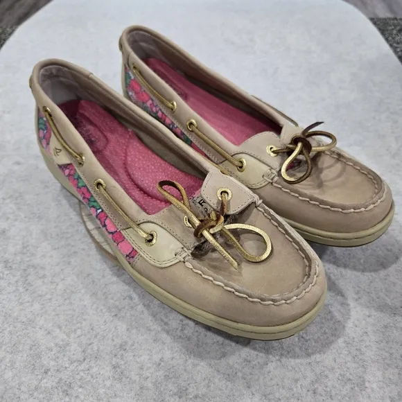 🐢 Sperry Angelfish Berry Floral Sequin Boat Shoes Size 9.5