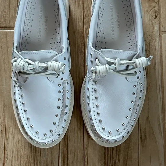🆕 Sperry X Rebecca Minkoff white studded boat shoes NIB Size 6M