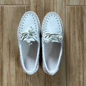 🆕 Sperry X Rebecca Minkoff white studded boat shoes NIB Size 6M