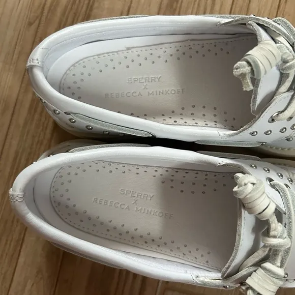 🆕 Sperry X Rebecca Minkoff white studded boat shoes NIB Size 6M