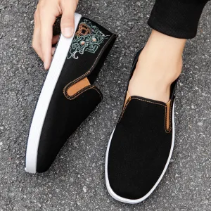 2024 New Ethnic Style Chinese Embroidered Canvas Shoes – Breathable Slip-On Men’s Summer Shoes