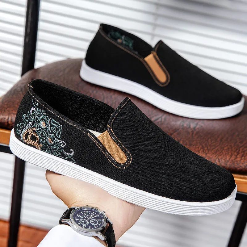 2024 New Ethnic Style Chinese Embroidered Canvas Shoes – Breathable Slip-On Men’s Summer Shoes