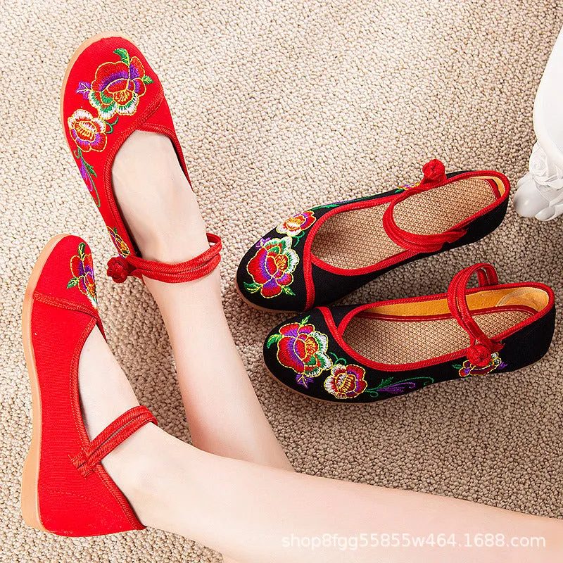 2024 New Women's Old Beijing High-Top Embroidered Shoes – Traditional Chinese Style, Hanfu, Dance Shoes for Middle-Aged and Elderly Women