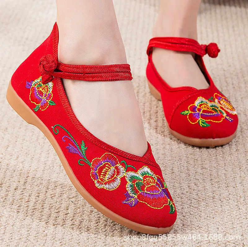 2024 New Women's Old Beijing High-Top Embroidered Shoes – Traditional Chinese Style, Hanfu, Dance Shoes for Middle-Aged and Elderly Women