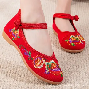 2024 New Women's Old Beijing High-Top Embroidered Shoes – Traditional Chinese Style, Hanfu, Dance Shoes for Middle-Aged and Elderly Women