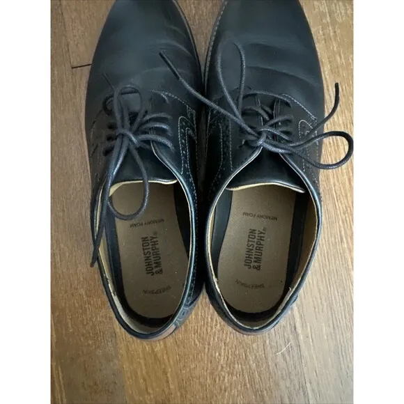 204637 MS50 HOLDEN MEN'S SHOES 9.5 M BLACK LEATHER LACE UP JOHNSTON &amp; MURPHY