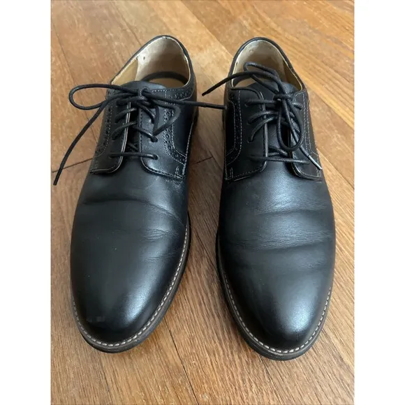 204637 MS50 HOLDEN MEN'S SHOES 9.5 M BLACK LEATHER LACE UP JOHNSTON &amp; MURPHY