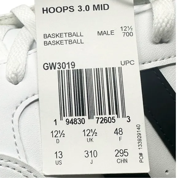 Adidas Men’s Hoops 3.0 Mid GW3019 White/Black Size 13