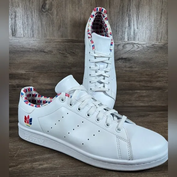 Adidas Stan Smith Colorful Trefoil Streetware White Leather Shoes Sneakers Sz 12