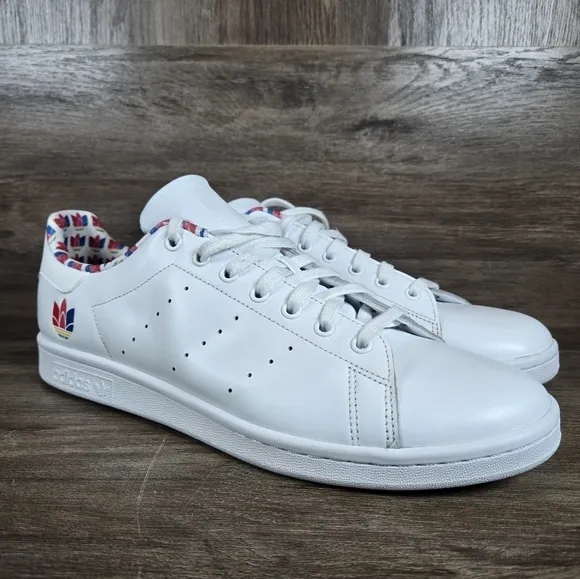Adidas Stan Smith Colorful Trefoil Streetware White Leather Shoes Sneakers Sz 12