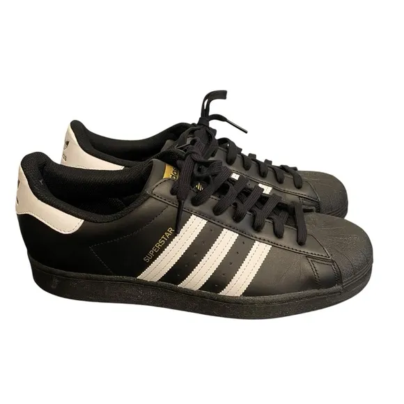 Adidas Superstar Foundation Black Leather Sneaker Shoes Size 11 NEW