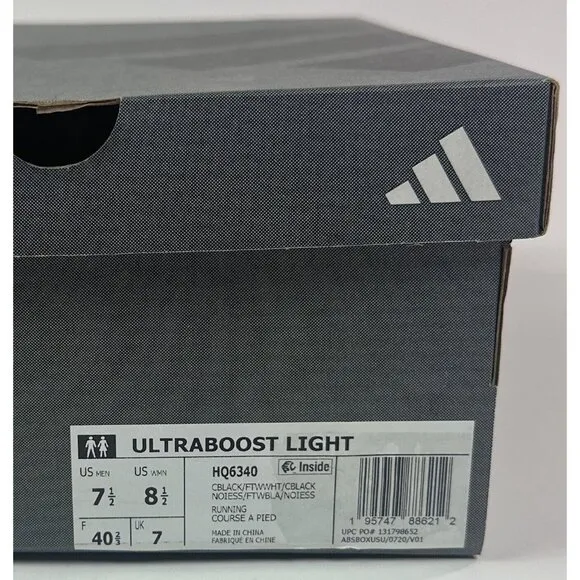 Adidas UltraBoost Light Black White Mens 7.5 / Womens 8.5 Running Shoes HQ6340