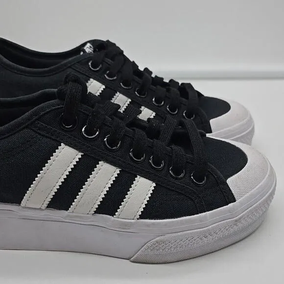 Adidas Womens Nizza FV5321 Black Lace-Up Sneaker Shoes Size 8 1/2