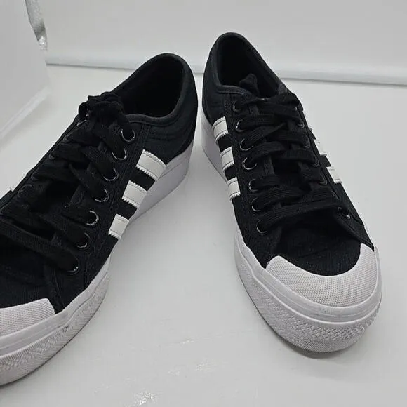 Adidas Womens Nizza FV5321 Black Lace-Up Sneaker Shoes Size 8 1/2