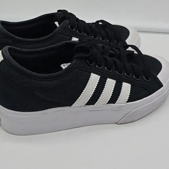 Adidas Womens Nizza FV5321 Black Lace-Up Sneaker Shoes Size 8 1/2