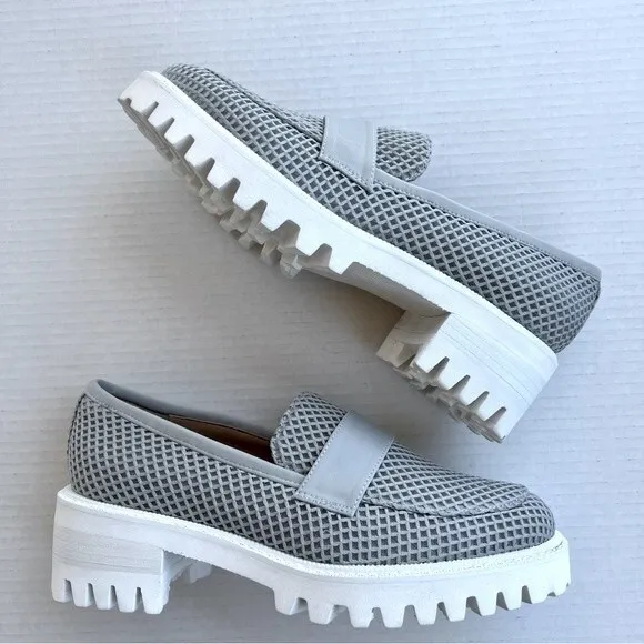 Aerosoles Ronnie Gray Mesh Fabric Preppy Loafers White Platform Soles Women 8