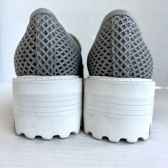 Aerosoles Ronnie Gray Mesh Fabric Preppy Loafers White Platform Soles Women 8