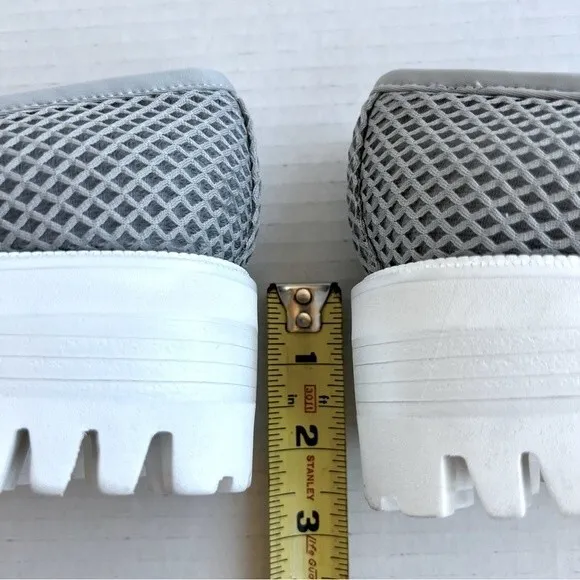 Aerosoles Ronnie Gray Mesh Fabric Preppy Loafers White Platform Soles Women 8