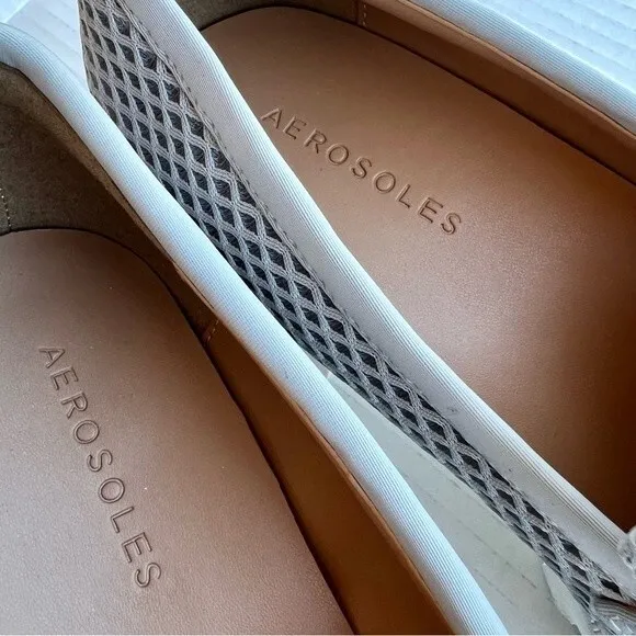 Aerosoles Ronnie Gray Mesh Fabric Preppy Loafers White Platform Soles Women 8