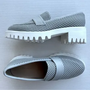 Aerosoles Ronnie Gray Mesh Fabric Preppy Loafers White Platform Soles Women 8