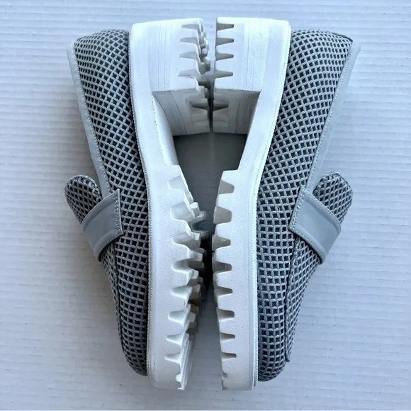 Aerosoles Ronnie Gray Mesh Fabric Preppy Loafers White Platform Soles Women 8