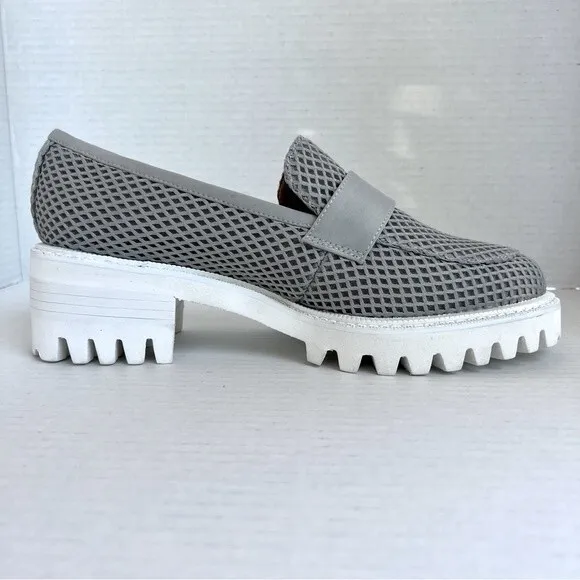 Aerosoles Ronnie Gray Mesh Fabric Preppy Loafers White Platform Soles Women 8