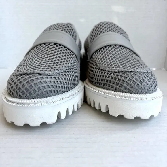 Aerosoles Ronnie Gray Mesh Fabric Preppy Loafers White Platform Soles Women 8