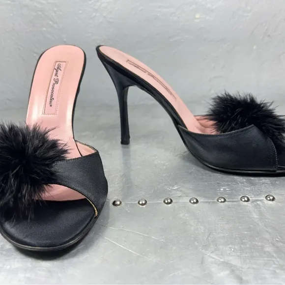 Agent Provocateur Satin Heels with Fur Pom