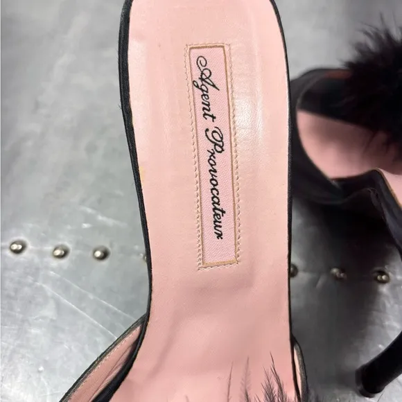 Agent Provocateur Satin Heels with Fur Pom