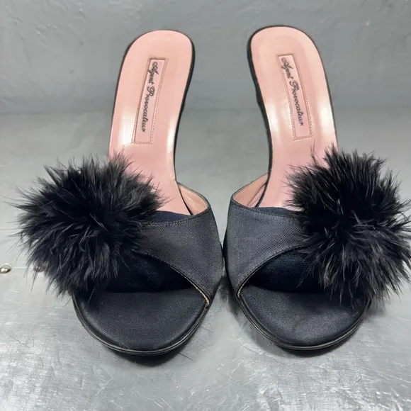 Agent Provocateur Satin Heels with Fur Pom