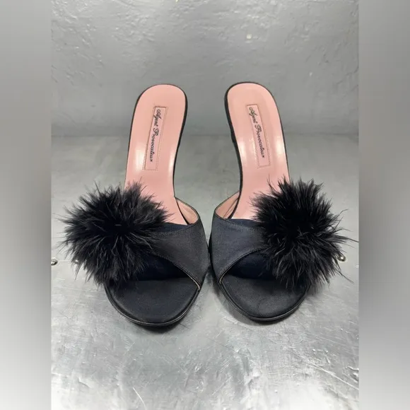 Agent Provocateur Satin Heels with Fur Pom