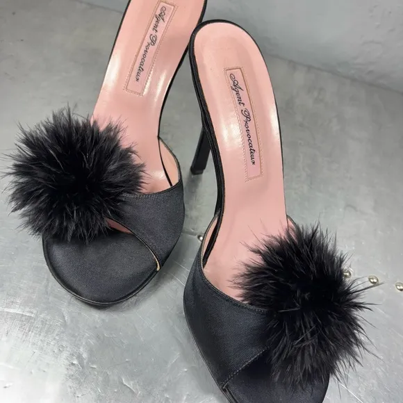 Agent Provocateur Satin Heels with Fur Pom