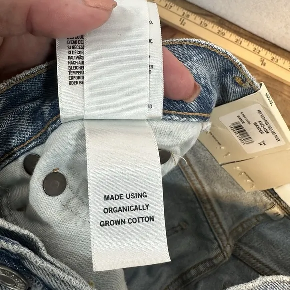AGOLDE Fen High Rise Relaxed Taper Button Fly Blue Jeans in Wander Size 24 NWT
