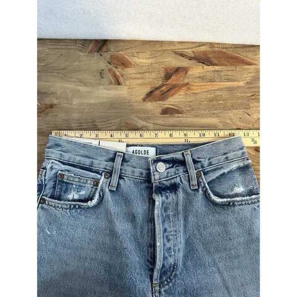 AGOLDE Fen High Rise Relaxed Taper Button Fly Blue Jeans in Wander Size 24 NWT
