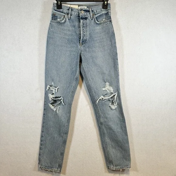 AGOLDE Fen High Rise Relaxed Taper Button Fly Blue Jeans in Wander Size 24 NWT
