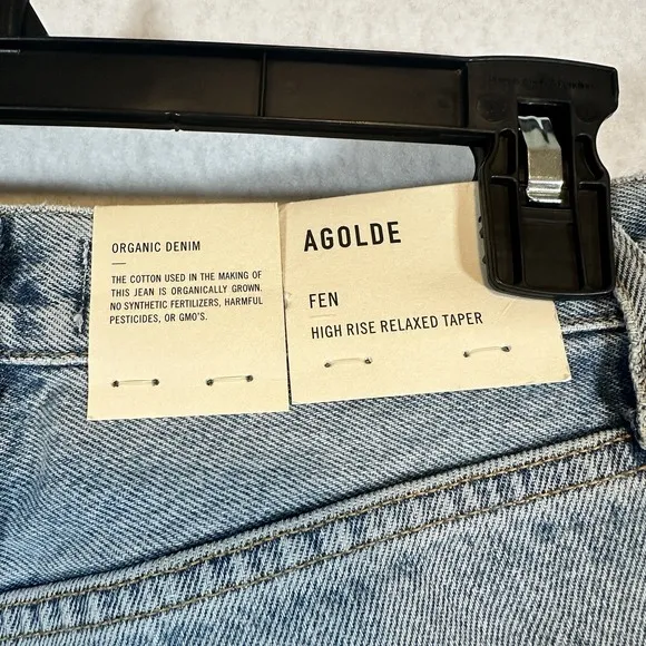 AGOLDE Fen High Rise Relaxed Taper Button Fly Blue Jeans in Wander Size 24 NWT
