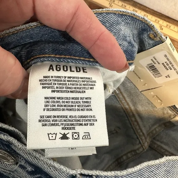 AGOLDE Fen High Rise Relaxed Taper Button Fly Blue Jeans in Wander Size 24 NWT