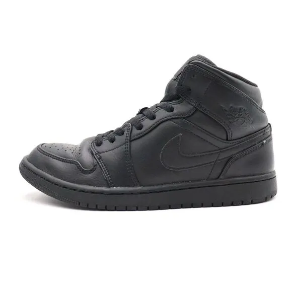 Air Jordan‎ 1 Mid Mens Size 8.5 US Triple Black Leather Sneakers Shoes