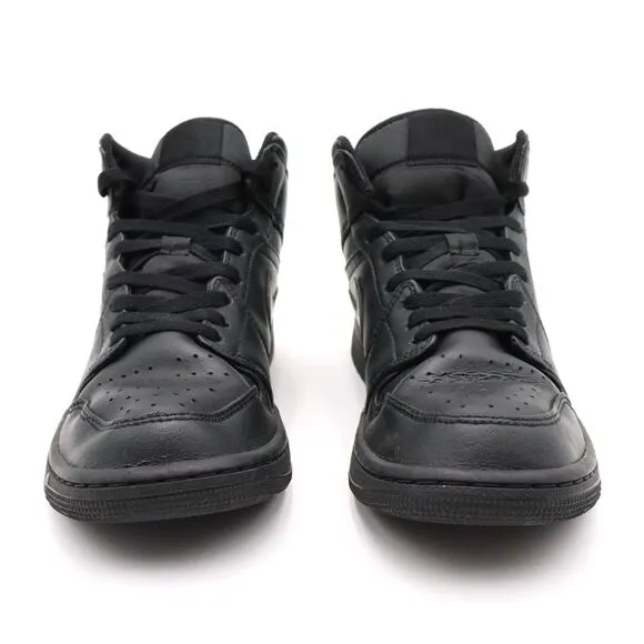 Air Jordan‎ 1 Mid Mens Size 8.5 US Triple Black Leather Sneakers Shoes