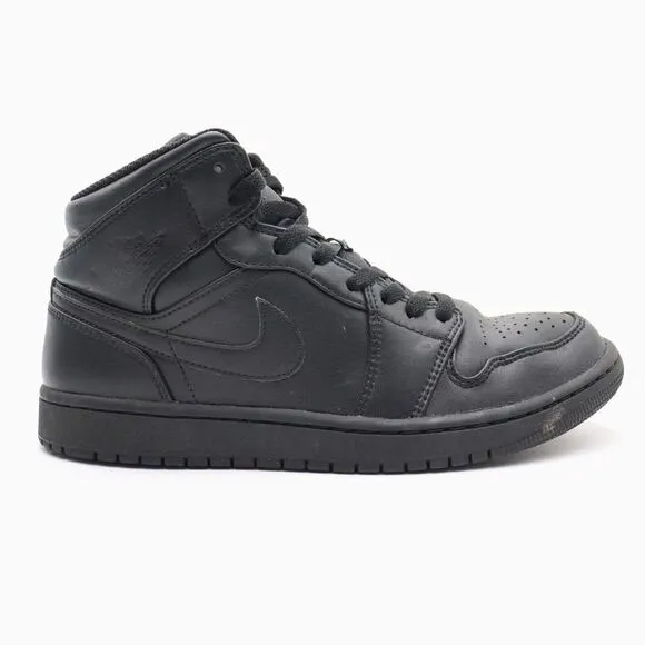 Air Jordan‎ 1 Mid Mens Size 8.5 US Triple Black Leather Sneakers Shoes