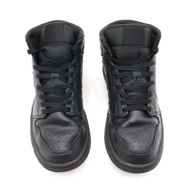 Air Jordan‎ 1 Mid Mens Size 8.5 US Triple Black Leather Sneakers Shoes