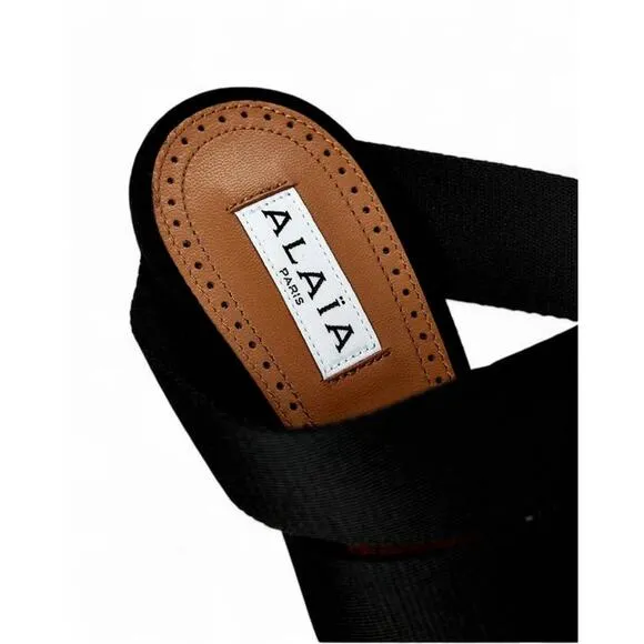 Alaia Elastic Grosgrain Cut Out  Mule Shoes in Black 39