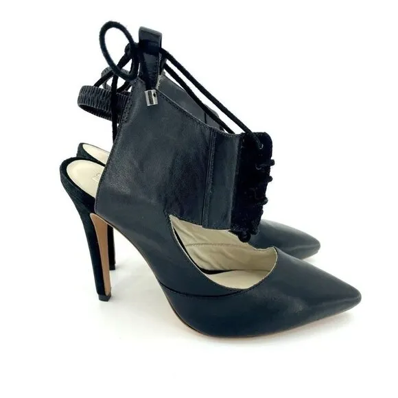 Alepel Chaine Pumps Black Leather &amp; Suede Lace Up Shoes SZ 8.5 New $695