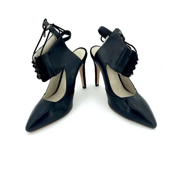 Alepel Chaine Pumps Black Leather &amp; Suede Lace Up Shoes SZ 8.5 New $695